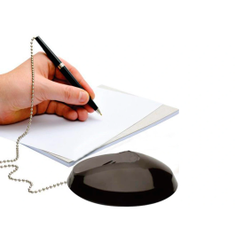 Q-connect Bolígrafo Extensible con Cadena Metálica y Soporte Adhesivo, Tinta Azul, Trazo 0,7 mm