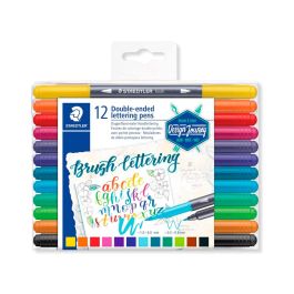 Staedtler Rotuladores Brush Lettering Doble Punta Fina-Pincel C-Surtidos Estuche 12 Ud