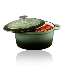 Alpina Cacerola Cocina de Hierro Fundido Esmaltado Verde 3,8 Litros Ø24 x 11,8 cm Apta para Todo Tipo de Fuegos, Horno y Lavavajillas