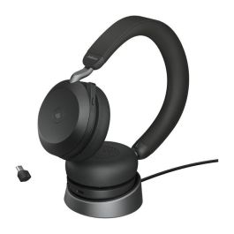 Jabra Evolve2 75 Auriculares Inalámbricos USB-C con Cancelación de Ruido Activa MS Teams y Soporte de Carga Negro para Oficina Híbrida