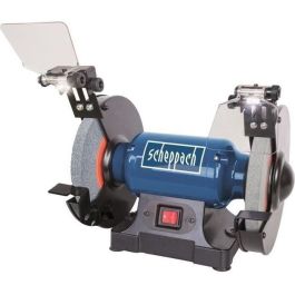 Scheppach SM200L Rectificadora 200mm 500W con muelas grano 30 y 60, protector astillas, 2 luces LED y base hierro fundido