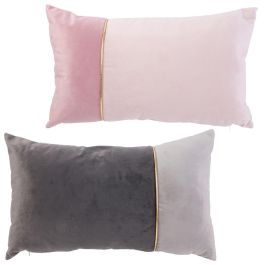 Home Deco Factory Cojín Bicolor 30x50 cm Rosa Gris con Ribete Dorado Desenfundable