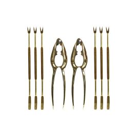 DKD Home Decor Set de 8 Utensilios de Marisco de Acero Inoxidable Dorado, 15 cm de largo, Apto para Lavavajillas