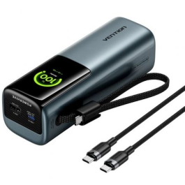 Vention FKGH0 Powerbank 27000mAh 200W con Pantalla Digital TFT, Carga 3 Dispositivos, Gris