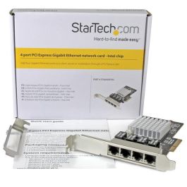 Startech Tarjeta de Red Ethernet PCIe Gigabit 1000/100/10 Mbps, 4 Puertos RJ45, Chipset Intel I350-AM4, Compatible con PXE y Virtualización