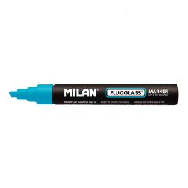 Milán Rotulador Borrable Fluoglass 2 - 4 mm Punta Biselada Tinta Intensa Color Azul para Superficies Lisas Blister