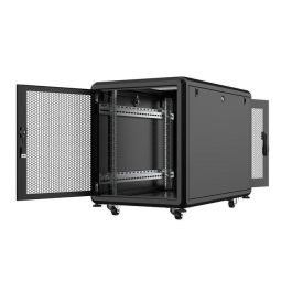Lanview Armario Rack 19" 12U 600x1000mm Línea Servidores - De Suelo, Puerta Cristal Templado Ahumado 4mm, Cierre, Ventilación Pasiva