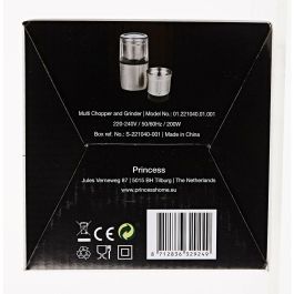 Princess 221040 Picadora y Molinillo 2 en 1 para alimentos, especias y café 200W 0.19L Acero Inoxidable