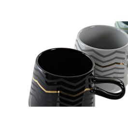 Taza Mug DKD Home Decor Negro Gris Azul Rosa Gres Moderno (400 ml) (4 Unidades)