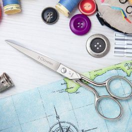 3 Claveles Tijera Modista 6" Acero Inoxidable con Dedales Asimétricos para Costura y Labores