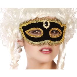 Máscara Veneciana Negro Dorada con Ribetes Dorados y Piedra Central - Accesorio para Eventos Elegantes