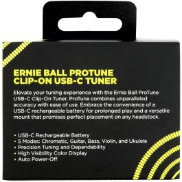 Ernie Ball P09627 Afinador de Pinza ProTune Cromático USB-C Recargable, 5 Modos: Guitarra, Bajo, Violín, Ukelele