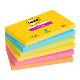 Post-it Bloc de Notas Adhesivas Super Sticky Carnival 76x127 mm Pack 6 Blocs Colores Surtidos Certificado PEFC