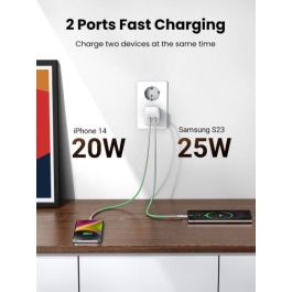 UGREEN Nexode 45W Cargador USB-C Dual PD 3.0 QC 4 (25W+20W) Blanco para Carga Rápida Universal