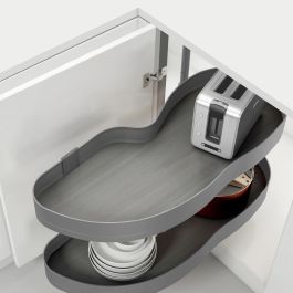 Emuca Sistema de rincón extraíble Lake Harmony para mueble de cocina, Derecha, Altura regulable, Acero y Madera, Gris antracita