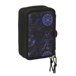 Estuche Escolar con Accesorios Spider-Man Attack Negro 12,5 x 19,5 x 5,5 cm 37 Piezas