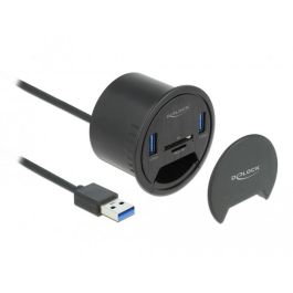 DeLOCK Hub de Mesa 2 Puertos USB Tipo-A SuperSpeed con Lector de Tarjetas SD y MicroSD Negro