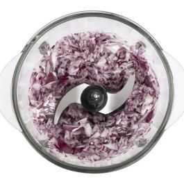 H.Koenig LEO8 Mini Picadora Eléctrica Compacta 320W con Bol de Cristal 1L y Cuchillas de Acero Inoxidable, Negro mate y cromo