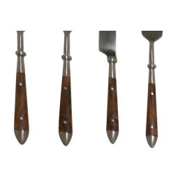DKD Home Decor Cubertería 16 Piezas Inox y Acacia Natural Plateado 2 x 20 x 4.5 cm