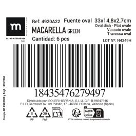 Fuente Oval Macarella Green 33x14.8x2.7 cm - Inde (12 Unidades) Fuente Oval Macarella Green 33x14.8x2.7 cm - Inde (12 Unidades)