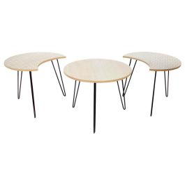 Home Deco Factory Juego 3 Mesas Auxiliares Madera Metal Redonda Medialuna