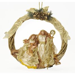 DKD Home Decor Nacimiento Navidad Corona Alpina Poliester Blanco Dorado 49x5x49 cm