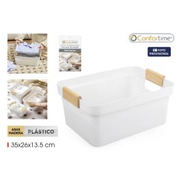 Inde Cesta Multiusos Plástico con Asas de Madera Confortime, 37,3 cm x 26,2 cm x 13,9 cm Precio: 47.49999958. SKU: B168A4VCAK