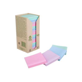 Post-it Bloc de notas adhesivas 76x76 mm 100% reciclada PEFC, pack 16 unidades, colores surtidos
