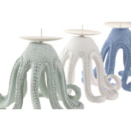 DKD Home Decor Portavelas Atlántico Blanco Azul Resina 15.5 x 12.5 x 14 cm (3 Unidades)