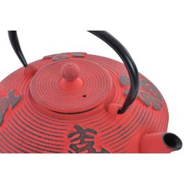 DKD Home Decor Tetera Oriental de Hierro Colado de 800 ml, Color Rojo. Ideal para servir té e infusiones con estilo tradicional. 17x15x20 cm