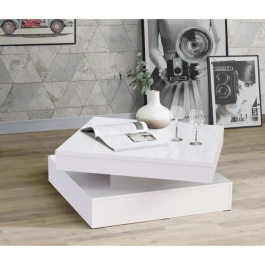 Forte Mesa de centro CFTT4181Z38 Tapa Giratoria Cuadrada Blanco Brillo 78 x 78 x 36 cm