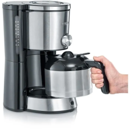 Severin KA4845 Cafetera de filtro con jarra isotérmica, Selector de aroma, 1 L, 1000 W, Acero inoxidable / Negro