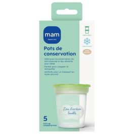 MAM Frascos de Almacenamiento 120ml Pack de 5 Transparente, Esterilizables para Leche Materna y Alimentos Bebé, Aptos Congelador MAM Frascos de Almacenamiento 120ml Pack de 5 Transparente, Esterilizables para Leche Materna y Alimentos Bebé, Aptos Congelador