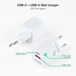 TOOQ CARGADOR DE PARED USB-C/PD + USB-A/QC 20W