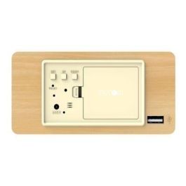 Evoom AUC3700527301990 Despertador Digital 4 en 1: Hora, Fecha, Día y Temperatura. Madera Natural