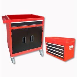 DOMAC Carro de Taller con 7 Cajones Metálicos y Contenedor Móvil Superior. Capacidad 46 kg, 2 Puertas y Ruedas