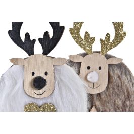 DKD Home Decor Figura de Navidad Reno Alpina Blanco, Marrón, Dorado, MDF, Poliéster, 15 cm Alto x 6.8 cm Ancho x 3 cm Largo, 8 Unidades Surtidas