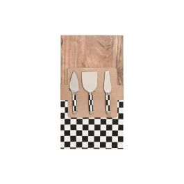 DKD Home Decor Tabla de Cortar Moderna, Set de 4, Blanco, Negro y Natural, Madera Acacia, Inox y Resina, 38x20x1.5 cm