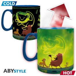 ABYstyle Taza Termica Oficial Disney El Rey Leon, Simba Timon Pumbaa, 460ml, Ceramica, Efecto Magico Cambio de Color con Calor