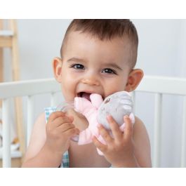 KioKids Peluche Sonajero Gatito Rosa Extremadamente Suave con Anilla para Bebé +3 Meses - Colección Dolci Amici