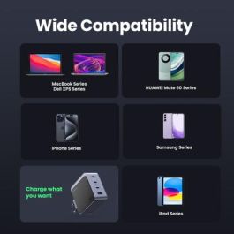 UGREEN Cargador Nexode S 100W 4 Puertos GaN Rápido Gris 35043 para Portátil, Teléfono Móvil, Tabletas