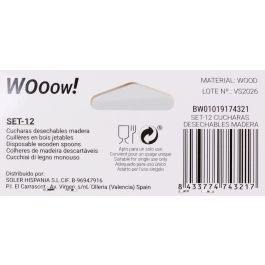 Wooow Set 12 Cucharas Desechables de Madera 16 cm para Fiestas y Eventos Biodegradables (36 Unidades)