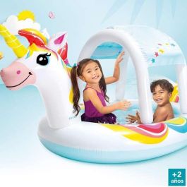 Intex Piscina Hinchable Infantil Unicornio con Ducha y Techo de PVC, 130 Litros, para Edades +2 Años, 254x132x109 cm