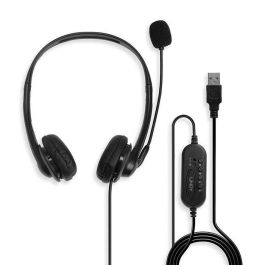 Lindy Auriculares Profesionales USB Tipo A con Cable y Micrófono Omni-direccional, Controles en Línea, Binaural Estéreo, Ligeros para PC.