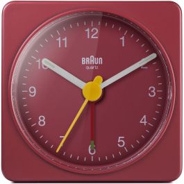 Braun BC 02 R Reloj Despertador Analógico Cuarzo Rojo Silencioso para Viaje Rectangular Batería AA