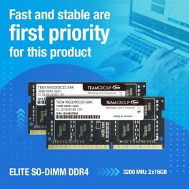 Team Group TED48G3200C22-S01 Módulo de Memoria RAM ELITE 8 GB (1x 8 GB) DDR4 3200 MHz SO-DIMM 1.2V para Portátil Team Group TED48G3200C22-S01 Módulo de Memoria RAM ELITE 8 GB (1x 8 GB) DDR4 3200 MHz SO-DIMM 1.2V para Portátil