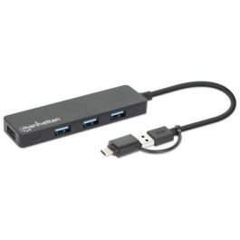 MANHATTAN Hub USB 3.0 de 4 Puertos Tipo-C / Tipo-A, 5 Gbit/s, Negro para Windows/Mac/Linux