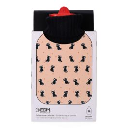 Edm Bolsa de agua caliente 2 l modelo gatos negros con funda de lana 20 x 1,5 x 34,5 cm