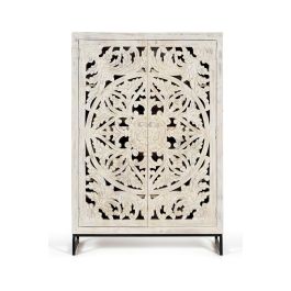 Giner y Colomer Vitrina Madera de Mango Maciza 2 Puertas Blanco Envejecido 160x110 cm