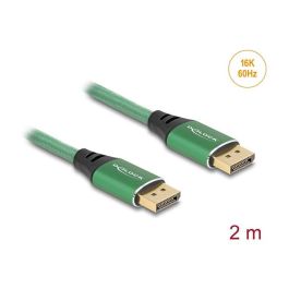 DeLOCK Cable DisplayPort 2.1, 16K 60 Hz, 2 Metros, Conectores Macho Dorados, Blindaje Triple, Chaqueta Textil Verde Metal, 40 Gbit/s, DSC 1.2a, HDCP 2.3